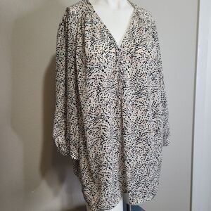 Cynthia Rowley 1X blouse button v-neck longsleeve lightweight geometric